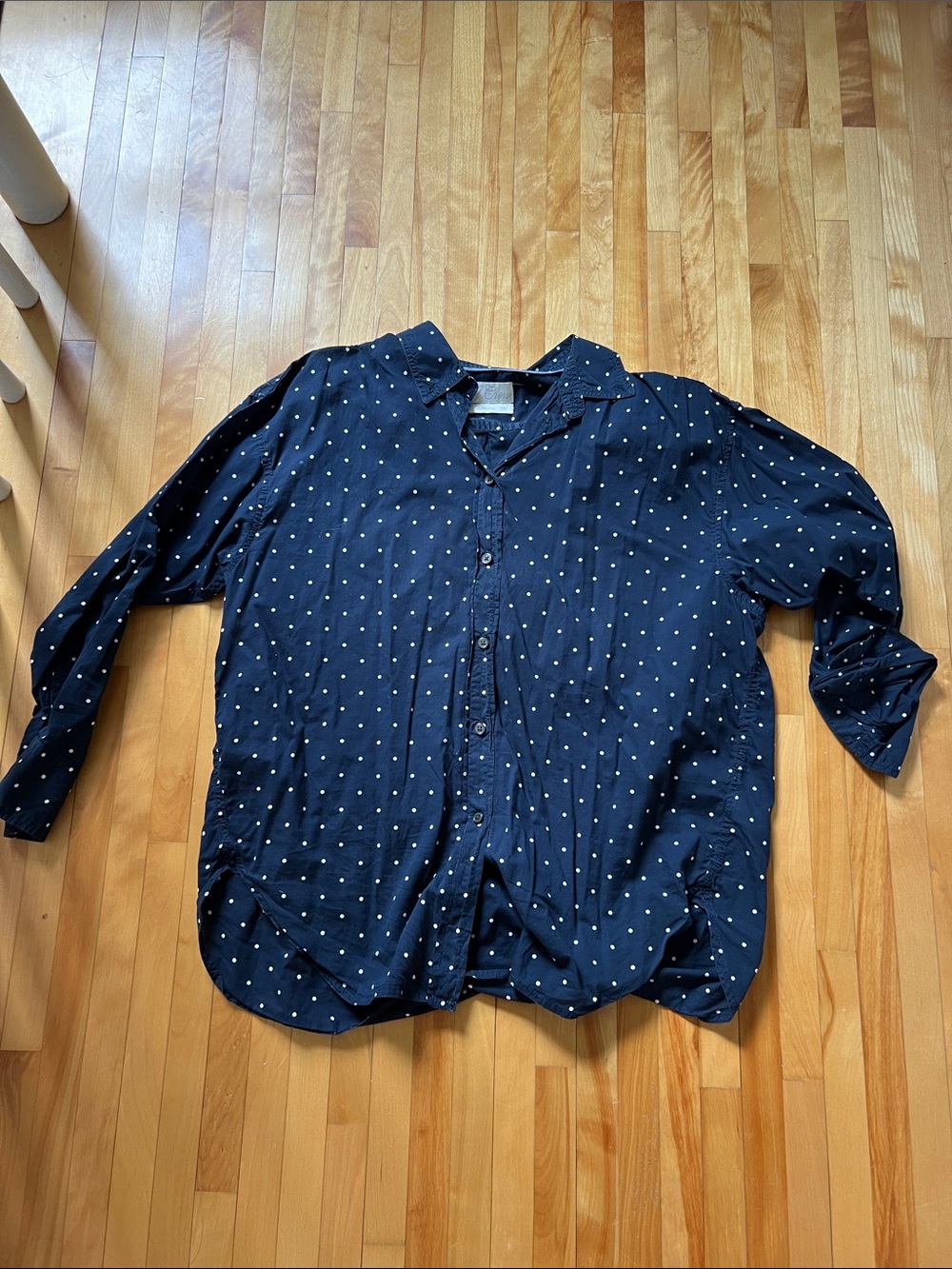 J. Crew Navy Blue Button-Down Shirt with Small White Dot Print